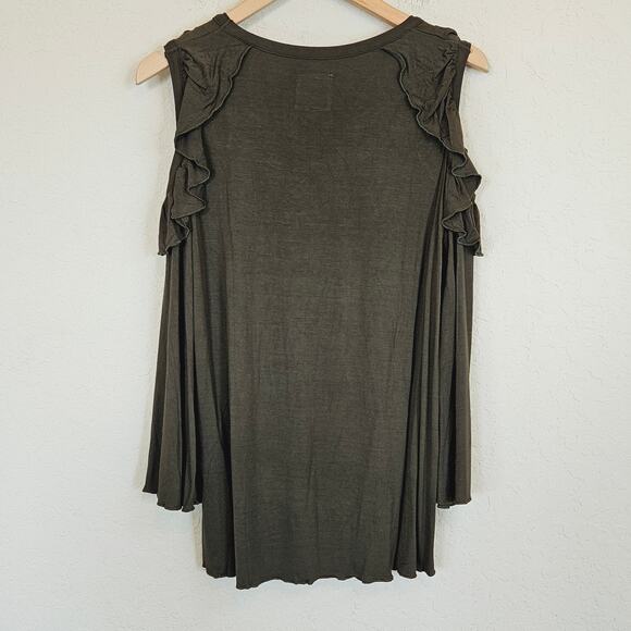Chaser Bell  Sleeve Cold Shoulder Long Sleeve Top Olive Green Women's Medium - Picture 3 of 9